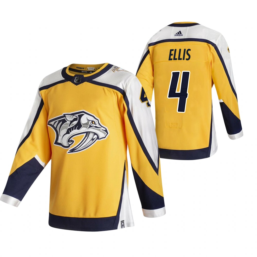 2021 Adidias Nashville Predators 4 Ryan Ellis Yellow Men Reverse Retro Alternate NHL Jersey